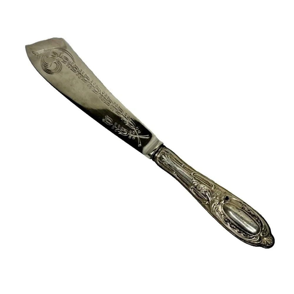 Antique 800 Silver Handle Cake Knife Victorian Ornate Etched